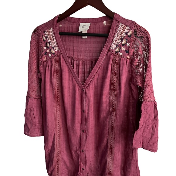 KNOX ROSE Size XS Boho Shirt Floral Lace Bell Sleeve Blouse - Picture 2 of 7